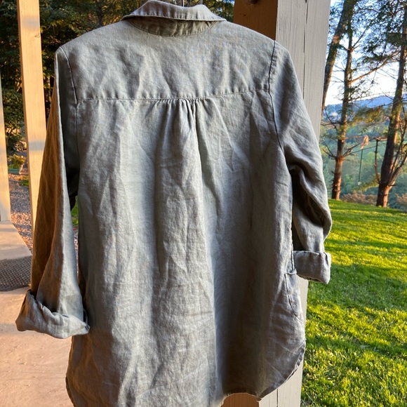 Linen Pocket Tunic Sage Soft Surroundings Collar Pearl Button - Picture 5 of 10